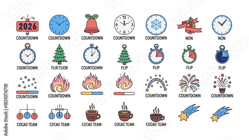 Assortment of Icons: A vibrant assortment of icons, each telling a story, from festive celebrations to daily routines. A diverse selection of simple icons for different occasions.
