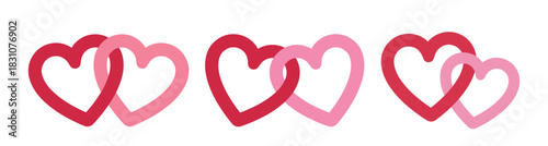Cute two linked hearts set. 
Locked linked love heart shape flat vector illustration.
Two hearts together clipart.
For celebrating Valentine's Day or wedding.
White background.