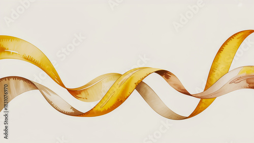 Curving yellow banana peel against a light background