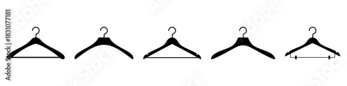Clothes hanger silhouette set. Convenient plastic and wood device for hanging and storing clothes for home and business sales with discounts