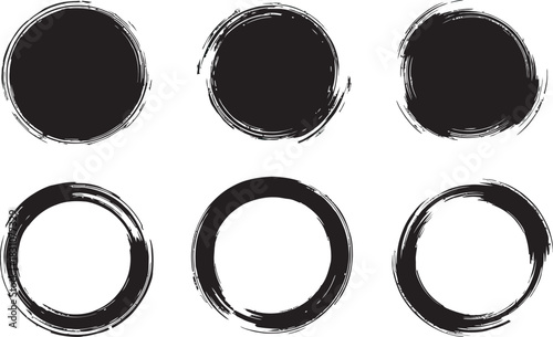 Abstract grunge brushstroke circles and frames collection, ink texture design elements for creative graphic art projects. Vector