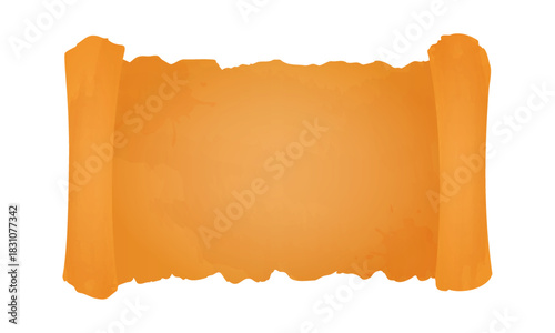 Old antique manuscript. Medieval blank sheet of paper with curled edges for framing notes with vintage design