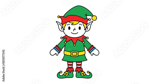 Whimsical Holiday Elf: A cheerful elf, a symbol of holiday, is depicted standing upright, radiating a sense of joyful anticipation for the festive season.