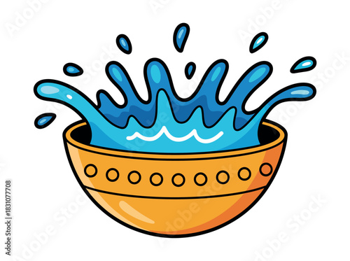 A stylized illustration of water splashing out of a decorative bowl.