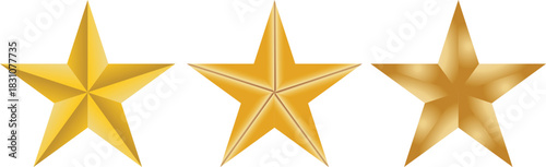 Three shimmering golden stars of varying intensity and outline, showcasing brilliance and excellence, perfect for awards, recognition, and achievement illustrations