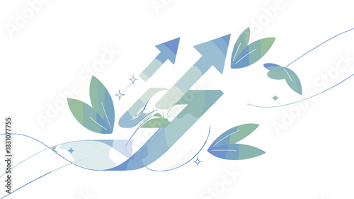 Arrows indicating growth and progress are accompanied by natural elements.