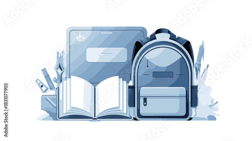 Backpack and school supplies illustration.