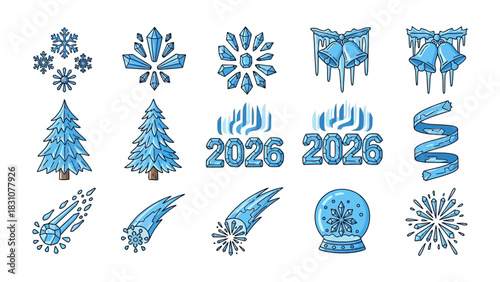 Winter Holiday Elements : A set of whimsical winter-themed icons, perfect for holiday greetings and festive designs. Evokes the joy and sparkle of the season. 