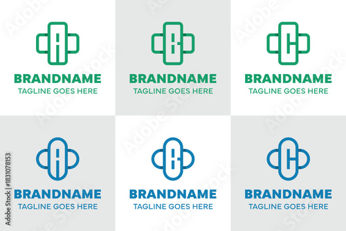 Letter A B C Medical Cross Logo Set, symbolizing health, care, and pharmacy