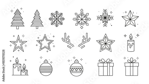 Festive Embellishments:  An array of minimalistic christmas icons creating a perfect holiday scene. Evoking a sense of warmth, nostalgia, and holiday spirit.