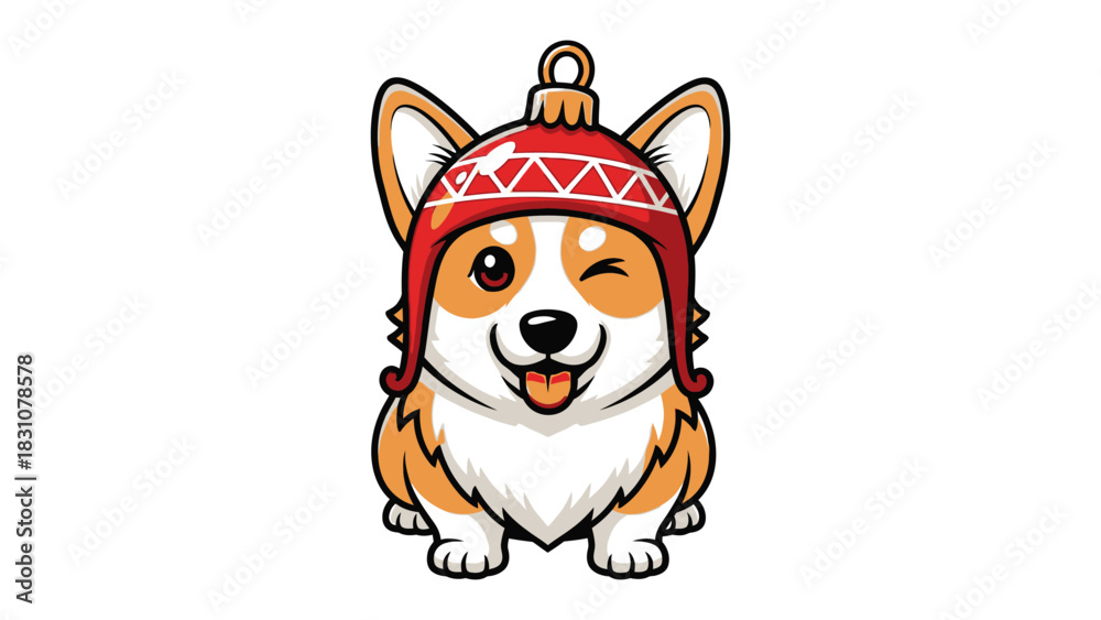 Fototapeta premium Festive Corgi Charm: A cheerful Corgi, adorned with a decorative cap, brings a touch of joy and festivity.
