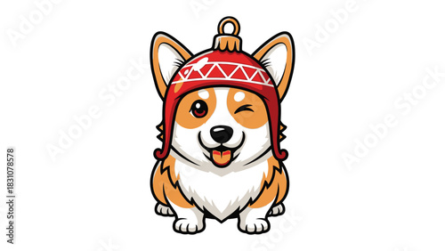 Festive Corgi Charm: A cheerful Corgi, adorned with a decorative cap, brings a touch of joy and festivity.