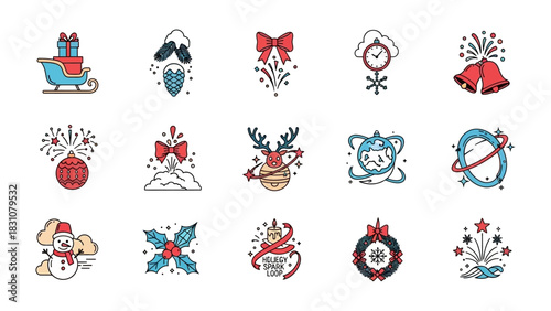 Festive Symbols: A delightful array of holiday icons captures the magic of the season, each illustration representing the joy and traditions associated with celebration.