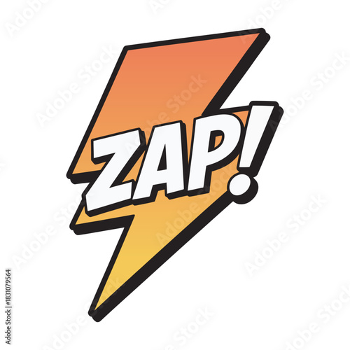 Comic book style zap lightning bolt with bold text