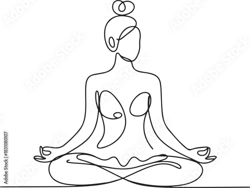 Continuous Line Art Illustration of Woman Seated in Lotus Pose