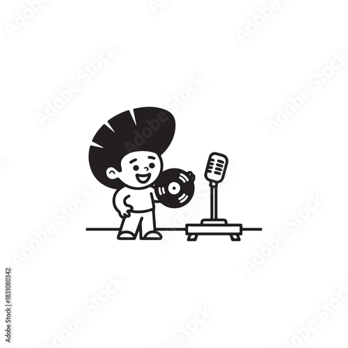 Bold Line Retro Music Stage Scene Illustration