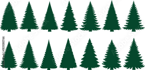 Fir tree silhouettes set. coniferous forest trees icon collection. evergreen spruce pine shapes for nature design elements Vector
