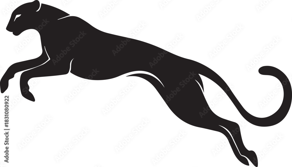 Obraz premium Running Cheetah Silhouette – Fast Leaping Wild Cat Vector Logo
