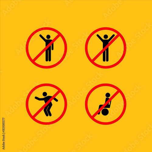 Set of four no people allowed signs with different poses.