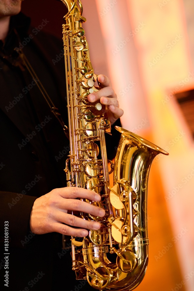 Obraz premium Close-Up of Jazz Musician with Saxophone
