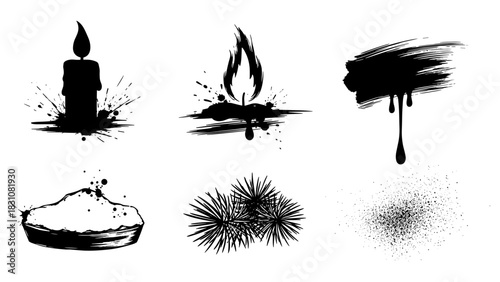 Abstract ink splatter elements with grunge texture and paint effects