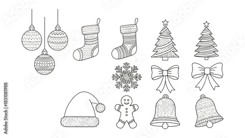 Holiday Embellishments:  A delightful array of seasonal symbols in elegant line art, capturing the magic and charm of the holiday season. 