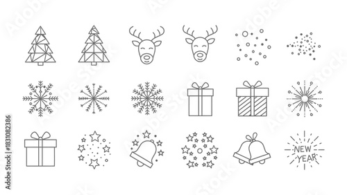 Festive Icon Collection: A meticulously crafted assortment of festive icons, encompassing the spirit of the season with ornaments, holiday symbols, and celebratory elements, perfect for design needs.