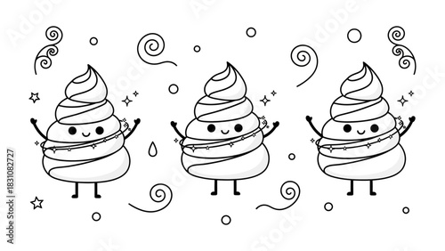 Whimsical Whipped Cream Confection: A collection of charming, cartoonish whipped cream characters, each brimming with personality and delight, ready to bring sweetness and cheer. 