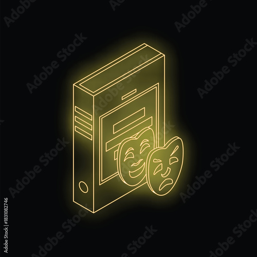 Neon icon of a smartphone showing a streaming entertainment platform for watching movies and series