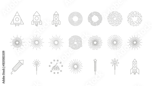 Array of rocket icons and decorative elements: An array of rocket icons and decorative elements are showcased, exuding a sense of innovation and artistic flair. 