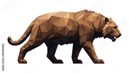 Low poly geometric tiger walking in profile view