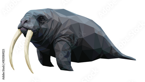 Polygonal walrus art: modern low poly style of arctic marine life