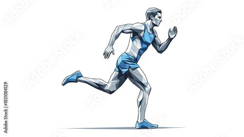 Geometric style running athlete in low poly design