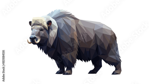Geometric low poly musk ox on white background for modern design
