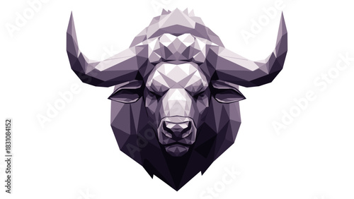 Geometric polygonal bison head in low poly art style on white background
