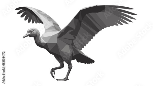 Geometric polygonal bird in flight: low poly art with dynamic movement