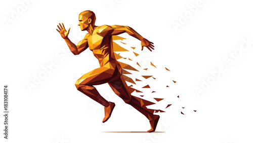 Geometric low poly runner in motion with fragmented triangles