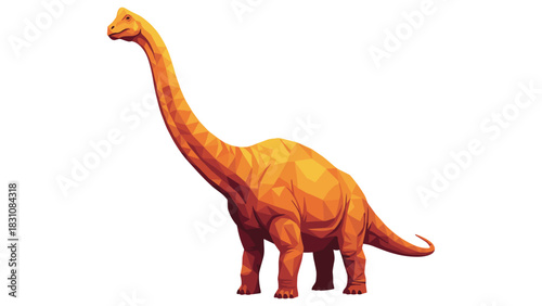 Colorful low poly brachiosaurus dinosaur on white background