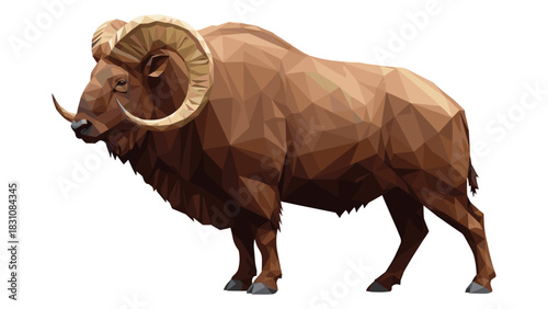 Geometric mountain sheep: low poly art of a majestic ram with curved horns