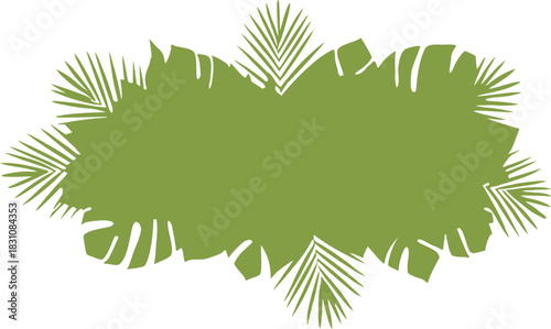 Tropical leaf silhouette frame in earthy green with layered foliage. Natural botanical border ideal for summer, eco, or organic-themed designs. Perfect for invitations, posters, and branding layouts.
