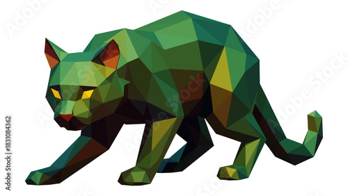 Geometric low poly style green panther with vibrant colors and sharp angles