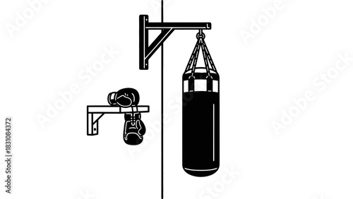 Boxing gym equipment evokes strength and fitness, perfect for health, sports, and workout themes, originally a vector for scalable designs.