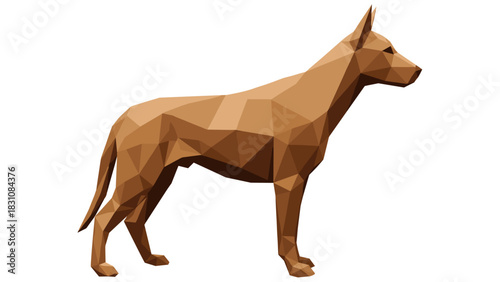 Geometric low poly dog in bold brown tones