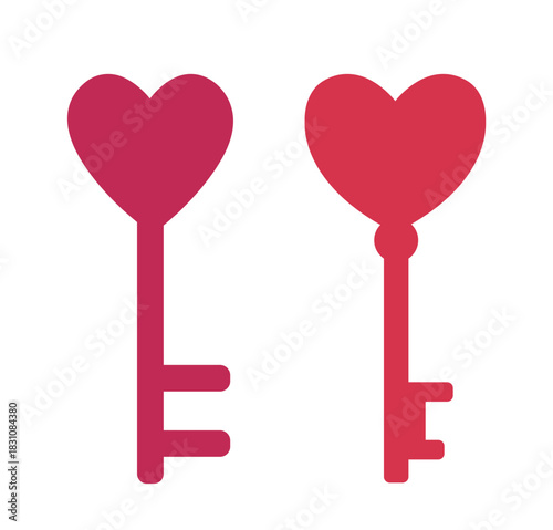 Valentine's day heart shape key flat vector illustration set.
Love key element clipart.
White background.