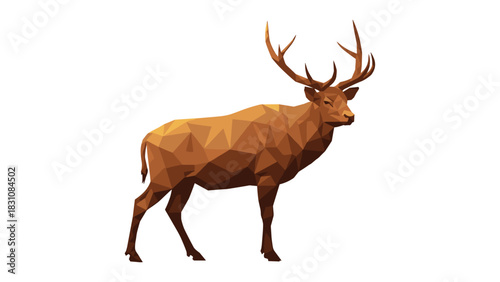 Geometric deer with large antlers in low poly design on white background