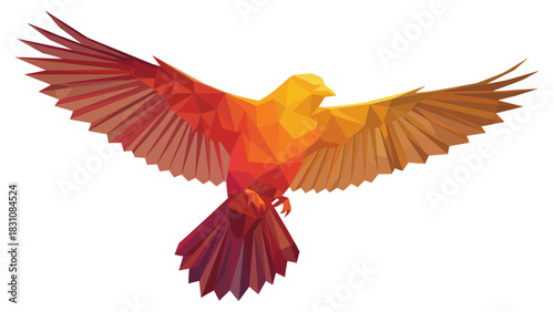 Colorful geometric bird in flight with polygonal design