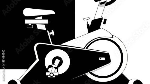 Sleek stationary bike illustration, perfect for fitness promotions, gym advertising, or modern health campaigns; vector design for active lifestyle visuals.