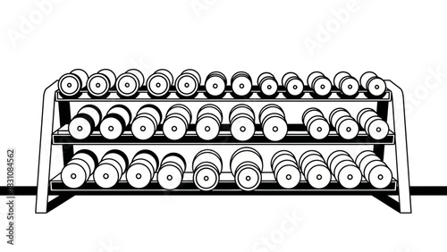 Gym dumbbell rack illustration for fitness concept, ready to build muscle and get in shape, ideal for workout and exercise design projects