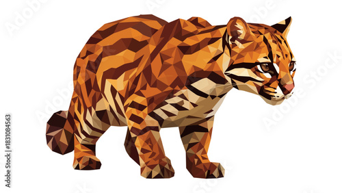 Low poly ocelot with geometric patterns in a modern wildlife design