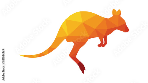 Geometric kangaroo design in vibrant polygon art style on white background